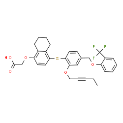 ChemSpider 2D Image | [(4-{[2-(2-Pentyn-1-yloxy)-4-{[2-(trifluoromethyl)phenoxy]methyl}phenyl]sulfanyl}-5,6,7,8-tetrahydro-1-naphthalenyl)oxy]acetic acid | C31H29F3O5S