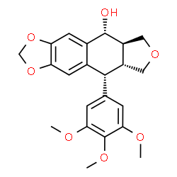 ChemSpider 2D Image | (5R,5aR,8aR,9R)-9-(3,4,5-Trimethoxyphenyl)-5,5a,6,8,8a,9-hexahydrofuro[3',4':6,7]naphtho[2,3-d][1,3]dioxol-5-ol | C22H24O7