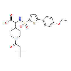 ChemSpider 2D Image | (2R)-[1-(3,3-Dimethylbutanoyl)-4-piperidinyl]({[5-(4-ethoxyphenyl)-2-thienyl]sulfonyl}amino)acetic acid | C25H34N2O6S2