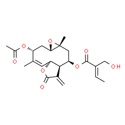 ChemSpider 2D Image | (1aS,3R,4Z,5aS,8aR,9R,10aR)-3-Acetoxy-4,10a-dimethyl-8-methylene-7-oxo-1a,2,3,5a,7,8,8a,9,10,10a-decahydrooxireno[5,6]cyclodeca[1,2-b]furan-9-yl (2E)-2-(hydroxymethyl)-2-butenoate | C22H28O8