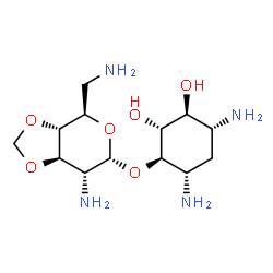 ChemSpider 2D Image | (1R,2R,3S,4R,6S)-4,6-Diamino-2,3-dihydroxycyclohexyl 2,6-diamino-2,6-dideoxy-3,4-O-methylene-alpha-D-glucopyranoside | C13H26N4O6