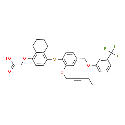 ChemSpider 2D Image | [(4-{[2-(2-Pentyn-1-yloxy)-4-{[3-(trifluoromethyl)phenoxy]methyl}phenyl]sulfanyl}-5,6,7,8-tetrahydro-1-naphthalenyl)oxy]acetic acid | C31H29F3O5S