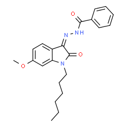 ChemSpider 2D Image | N'-[(3Z)-1-Hexyl-6-methoxy-2-oxo-1,2-dihydro-3H-indol-3-ylidene]benzohydrazide | C22H25N3O3