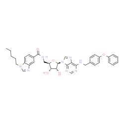 ChemSpider 2D Image | 5'-Deoxy-5'-{[(1-pentyl-1H-benzimidazol-5-yl)carbonyl]amino}-N-(4-phenoxybenzyl)adenosine | C36H38N8O5