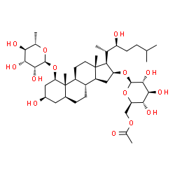 ChemSpider 2D Image | (1beta,3beta,5alpha,16beta,22S)-1-[(6-Deoxy-alpha-L-mannopyranosyl)oxy]-3,22-dihydroxycholestan-16-yl 6-O-acetyl-beta-D-glucopyranoside | C41H70O14