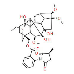 ChemSpider 2D Image | [(1alpha,6beta,7beta,14alpha,16beta)-20-Ethyl-1,7,8-trihydroxy-6,14,16-trimethoxyaconitan-4-yl]methyl 2-[(3S)-3-methyl-2,5-dioxo-1-pyrrolidinyl]benzoate | C36H48N2O10
