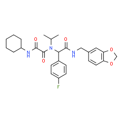 ChemSpider 2D Image | N-{2-[(1,3-Benzodioxol-5-ylmethyl)amino]-1-(4-fluorophenyl)-2-oxoethyl}-N'-cyclohexyl-N-isopropylethanediamide | C27H32FN3O5