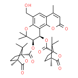 ChemSpider 2D Image | (9R,10R)-6-(Hydroxymethyl)-4,8,8-trimethyl-2-oxo-9,10-dihydro-2H,8H-pyrano[2,3-f]chromene-9,10-diyl (1S,4S,1'S,4'S)bis(4,7,7-trimethyl-3-oxo-2-oxabicyclo[2.2.1]heptane-1-carboxylate) | C36H42O12