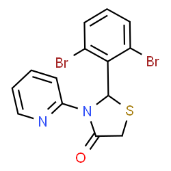 ChemSpider 2D Image | 2-(2,6-Dibromophenyl)-3-(2-pyridinyl)-1,3-thiazolidin-4-one | C14H10Br2N2OS