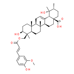 ChemSpider 2D Image | (1R,2R,4aR,6aS,6bR,8aR,9S,10S,12aR,12bS,14bS)-1,10-Dihydroxy-9-({[(2E)-3-(4-hydroxy-3-methoxyphenyl)-2-propenoyl]oxy}methyl)-1,2,6b,9,12a-pentamethyl-1,3,4,5,6,6a,6b,7,8,8a,9,10,11,12,12a,12b,13,14b-o
ctadecahydro-4a(2H)-picenecarboxylic acid | C39H54O8