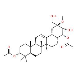 ChemSpider 2D Image | (3R,4aR,6aR,6bS,8aR,9R,10R,11S,12aR,14aR,14bR)-10-Hydroxy-11-(hydroxymethyl)-11-methoxy-4,4,6a,6b,14b-pentamethyl-1,2,3,4,4a,5,6,6a,6b,7,8,8a,9,10,11,12,12a,14,14a,14b-icosahydropicene-3,9-diyl diacet
ate | C33H52O7