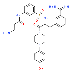 ChemSpider 2D Image | N-[3-({(2S)-3-(3-Carbamimidoylphenyl)-1-[4-(4-hydroxyphenyl)-1-piperazinyl]-1-oxo-2-propanyl}sulfamoyl)phenyl]-beta-alaninamide | C29H35N7O5S
