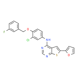 ChemSpider 2D Image | N-{3-Chloro-4-[(3-fluorobenzyl)oxy]phenyl}-6-(2-furyl)thieno[2,3-d]pyrimidin-4-amine | C23H15ClFN3O2S