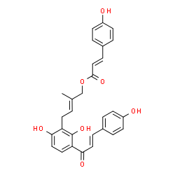 ChemSpider 2D Image | (2E)-4-{2,6-Dihydroxy-3-[(2E)-3-(4-hydroxyphenyl)-2-propenoyl]phenyl}-2-methyl-2-buten-1-yl (2E)-3-(4-hydroxyphenyl)acrylate | C29H26O7