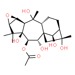 ChemSpider 2D Image | (2beta,3beta,6beta,7alpha,14R)-5,7,10,14,16-Pentahydroxy-2,3-epoxygrayanotoxan-6-yl acetate | C22H34O8