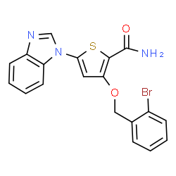 ChemSpider 2D Image | 5-(1H-Benzimidazol-1-yl)-3-[(2-bromobenzyl)oxy]-2-thiophenecarboxamide | C19H14BrN3O2S