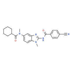 ChemSpider 2D Image | 4-Cyano-N-{5-[(cyclohexylcarbonyl)(methyl)amino]-1-methyl-1H-benzimidazol-2-yl}benzamide | C24H25N5O2