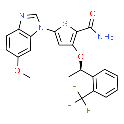 ChemSpider 2D Image | 5-(6-Methoxy-1H-benzimidazol-1-yl)-3-{(1R)-1-[2-(trifluoromethyl)phenyl]ethoxy}-2-thiophenecarboxamide | C22H18F3N3O3S