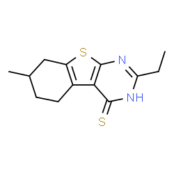 ChemSpider 2D Image | 2-Ethyl-7-methyl-5,6,7,8-tetrahydro[1]benzothieno[2,3-d]pyrimidine-4-thiol | C13H16N2S2