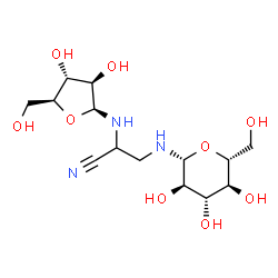 ChemSpider 2D Image | 2-{[(2S,3R,4R,5S)-3,4-Dihydroxy-5-(hydroxymethyl)tetrahydro-2-furanyl]amino}-3-{[(2R,3R,4S,5S,6R)-3,4,5-trihydroxy-6-(hydroxymethyl)tetrahydro-2H-pyran-2-yl]amino}propanenitrile | C14H25N3O9