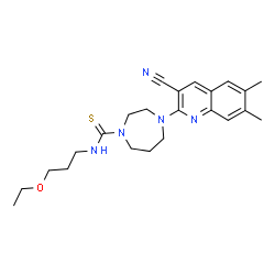 ChemSpider 2D Image | 4-(3-Cyano-6,7-dimethyl-2-quinolinyl)-N-(3-ethoxypropyl)-1,4-diazepane-1-carbothioamide | C23H31N5OS
