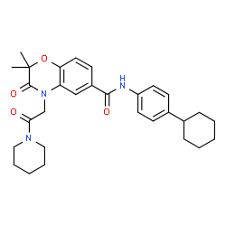ChemSpider 2D Image | N-(4-Cyclohexylphenyl)-2,2-dimethyl-3-oxo-4-[2-oxo-2-(1-piperidinyl)ethyl]-3,4-dihydro-2H-1,4-benzoxazine-6-carboxamide | C30H37N3O4
