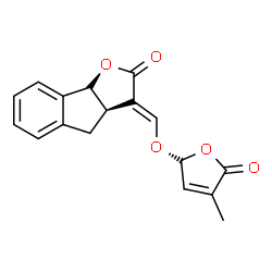 ChemSpider 2D Image | (3E,3aR,8bR)-3-({[(2S)-4-Methyl-5-oxo-2,5-dihydro-2-furanyl]oxy}methylene)-3,3a,4,8b-tetrahydro-2H-indeno[1,2-b]furan-2-one | C17H14O5
