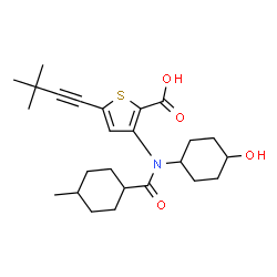 ChemSpider 2D Image | 5-(3,3-dimethylbut-1-yn-1-yl)-3-[N-(4-hydroxycyclohexyl)-4-methylcyclohexaneamido]thiophene-2-carboxylic acid | C25H35NO4S
