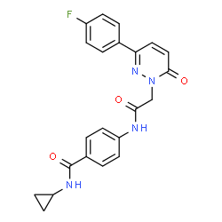 ChemSpider 2D Image | N-Cyclopropyl-4-({[3-(4-fluorophenyl)-6-oxo-1(6H)-pyridazinyl]acetyl}amino)benzamide | C22H19FN4O3