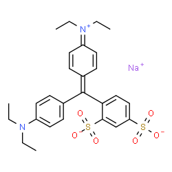 ChemSpider 2D Image | Sodium 4-{[4-(diethylamino)phenyl][4-(diethyliminio)-2,5-cyclohexadien-1-ylidene]methyl}-1,3-benzenedisulfonate | C27H31N2NaO6S2