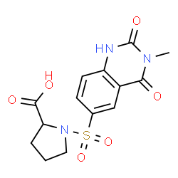 ChemSpider 2D Image | 1-[(3-Methyl-2,4-dioxo-1,2,3,4-tetrahydro-6-quinazolinyl)sulfonyl]proline | C14H15N3O6S