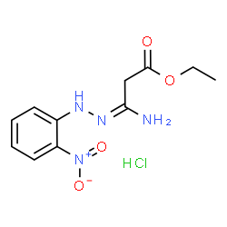 ChemSpider 2D Image | Ethyl 3-imino-3-[2-(2-nitrophenyl)hydrazino]propanoate hydrochloride (1:1) | C11H15ClN4O4