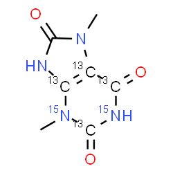 ChemSpider 2D Image | 3,7-Dimethyl(2,4,5,6-~13~C_4_,1,3-~15~N_2_)-7,9-dihydro-1H-purine-2,6,8(3H)-trione | C313C4H8N215N2O3
