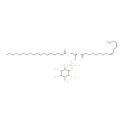 ChemSpider 2D Image | (2R)-2-[(9Z,12Z)-9,12-Hexadecadienoyloxy]-3-[(hydroxy{[(1s,3R)-2,3,4,5,6-pentahydroxycyclohexyl]oxy}phosphoryl)oxy]propyl stearate | C43H79O13P