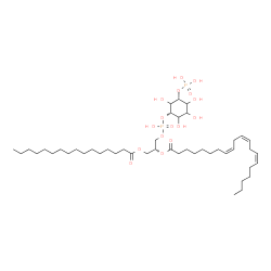 ChemSpider 2D Image | (2R)-1-[(Hydroxy{[(1S,5R)-2,3,4,6-tetrahydroxy-5-(phosphonooxy)cyclohexyl]oxy}phosphoryl)oxy]-3-(palmitoyloxy)-2-propanyl (8Z,11Z,14Z)-8,11,14-icosatrienoate | C45H82O16P2