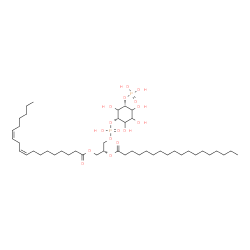 ChemSpider 2D Image | (2R)-3-[(Hydroxy{[(1S,5R)-2,3,4,6-tetrahydroxy-5-(phosphonooxy)cyclohexyl]oxy}phosphoryl)oxy]-2-(stearoyloxy)propyl (9Z,12Z)-9,12-octadecadienoate | C45H84O16P2