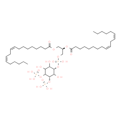 ChemSpider 2D Image | (2R)-3-[(Hydroxy{[(1S,5S)-2,3,6-trihydroxy-4,5-bis(phosphonooxy)cyclohexyl]oxy}phosphoryl)oxy]-1,2-propanediyl (9Z,12Z,9'Z,12'Z)bis(-9,12-octadecadienoate) | C45H81O19P3