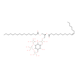 ChemSpider 2D Image | (2R)-1-{[{[(3S)-2,6-Dihydroxy-3,4,5-tris(phosphonooxy)cyclohexyl]oxy}(hydroxy)phosphoryl]oxy}-3-(palmitoyloxy)-2-propanyl (11Z)-11-octadecenoate | C43H84O22P4
