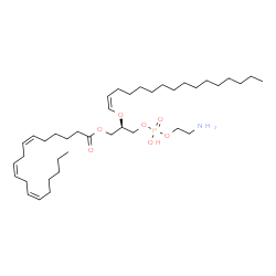 ChemSpider 2D Image | (2R)-3-{[(2-Aminoethoxy)(hydroxy)phosphoryl]oxy}-2-[(1Z)-1-hexadecen-1-yloxy]propyl (6Z,9Z,12Z)-6,9,12-octadecatrienoate | C39H72NO7P