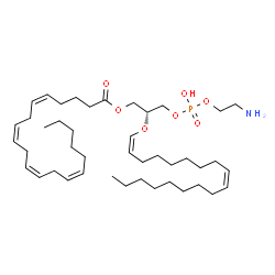 ChemSpider 2D Image | (2R)-3-{[(2-Aminoethoxy)(hydroxy)phosphoryl]oxy}-2-[(1Z,9Z)-1,9-octadecadien-1-yloxy]propyl (5Z,8Z,11Z,14Z)-5,8,11,14-icosatetraenoate | C43H76NO7P