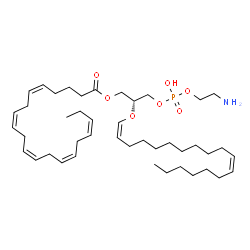 ChemSpider 2D Image | (2R)-3-{[(2-Aminoethoxy)(hydroxy)phosphoryl]oxy}-2-[(1Z,11Z)-1,11-octadecadien-1-yloxy]propyl (5Z,8Z,11Z,14Z,17Z)-5,8,11,14,17-icosapentaenoate | C43H74NO7P