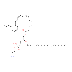 ChemSpider 2D Image | (2R)-3-{[(2-Aminoethoxy)(hydroxy)phosphoryl]oxy}-2-[(1Z)-1-hexadecen-1-yloxy]propyl (4Z,7Z,10Z,13Z,16Z,19Z)-4,7,10,13,16,19-docosahexaenoate | C43H74NO7P