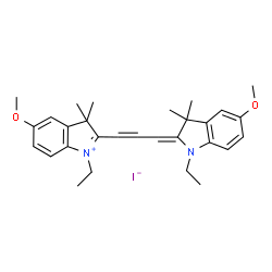 ChemSpider 2D Image | 1-Ethyl-2-[3-(1-ethyl-5-methoxy-3,3-dimethyl-1,3-dihydro-2H-indol-2-ylidene)-1-propen-1-yl]-5-methoxy-3,3-dimethyl-3H-indolium iodide | C29H37IN2O2