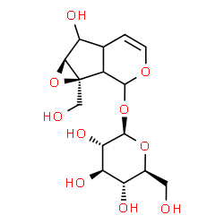 ChemSpider 2D Image | (1aS,6aS)-6-Hydroxy-1a-(hydroxymethyl)-1a,1b,2,5a,6,6a-hexahydrooxireno[4,5]cyclopenta[1,2-c]pyran-2-yl beta-L-glucopyranoside | C15H22O10