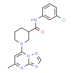 ChemSpider 2D Image | N-(3-Chlorophenyl)-1-(5-methyl[1,2,4]triazolo[1,5-a]pyrimidin-7-yl)-3-piperidinecarboxamide | C18H19ClN6O