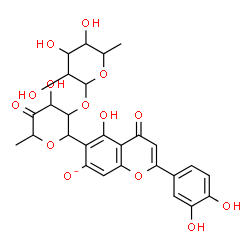 ChemSpider 2D Image | 2,6-Anhydro-1-deoxy-5-O-(6-deoxyhexopyranosyl)-6-[2-(3,4-dihydroxyphenyl)-5-hydroxy-7-oxido-4-oxo-4H-chromen-6-yl]hex-3-ulose | C27H27O14