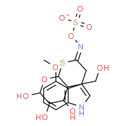 ChemSpider 2D Image | [({(Z)-[2-(4-Methoxy-1H-indol-3-yl)-1-{[4,5,6-trihydroxy-3-(hydroxymethyl)tetrahydro-2H-pyran-2-yl]sulfanyl}ethylidene]amino}oxy)sulfonyl]oxidanide | C17H21N2O10S2