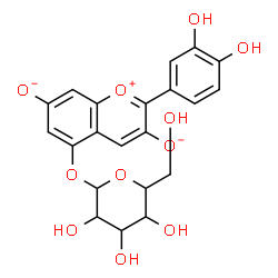 ChemSpider 2D Image | 2-(3,4-Dihydroxyphenyl)-5-(hexopyranosyloxy)-3,7-chromeniumdiolate | C21H19O11