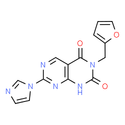 ChemSpider 2D Image | 6-(2-furylmethyl)-2-imidazol-1-yl-8H-pyrimido[4,5-d]pyrimidine-5,7-dione | C14H10N6O3