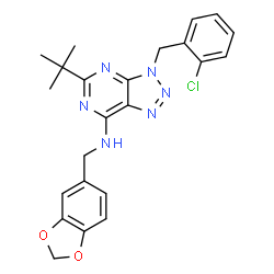 ChemSpider 2D Image | Benzo[1,3]dioxol-5-ylmethyl-[5-tert-butyl-3-(2-chloro-benzyl)-3H-[1,2,3]triazolo[4,5-d]pyrimidin-7-yl]-amine | C23H23ClN6O2